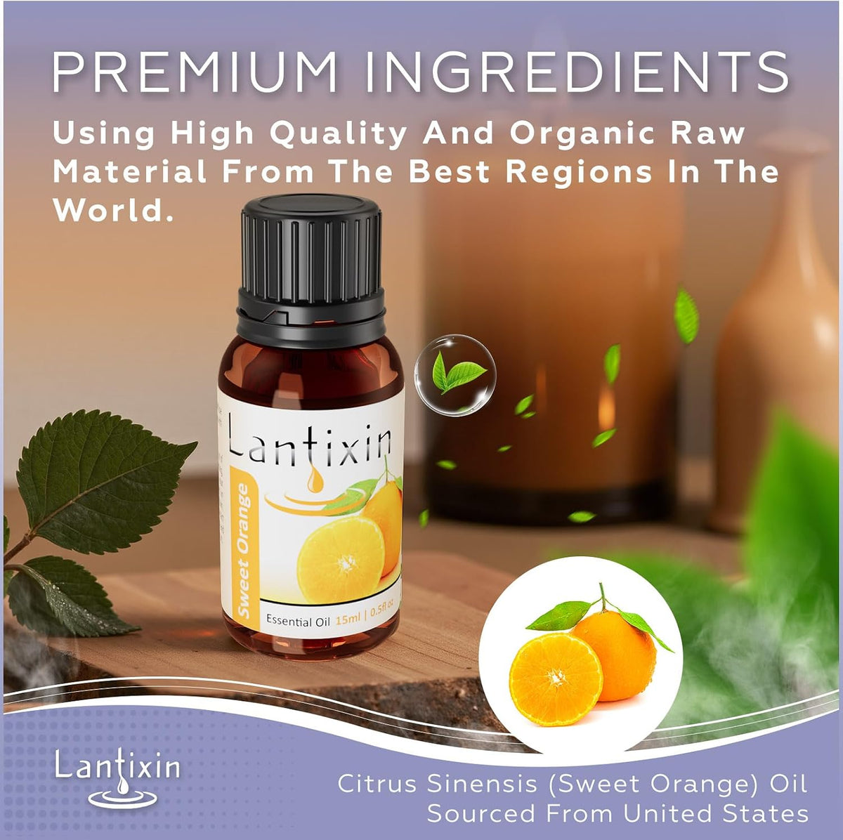 LANTIXIN Sweet Orange Essential Oil Pure Natural Amber Glass Bottle 15ml