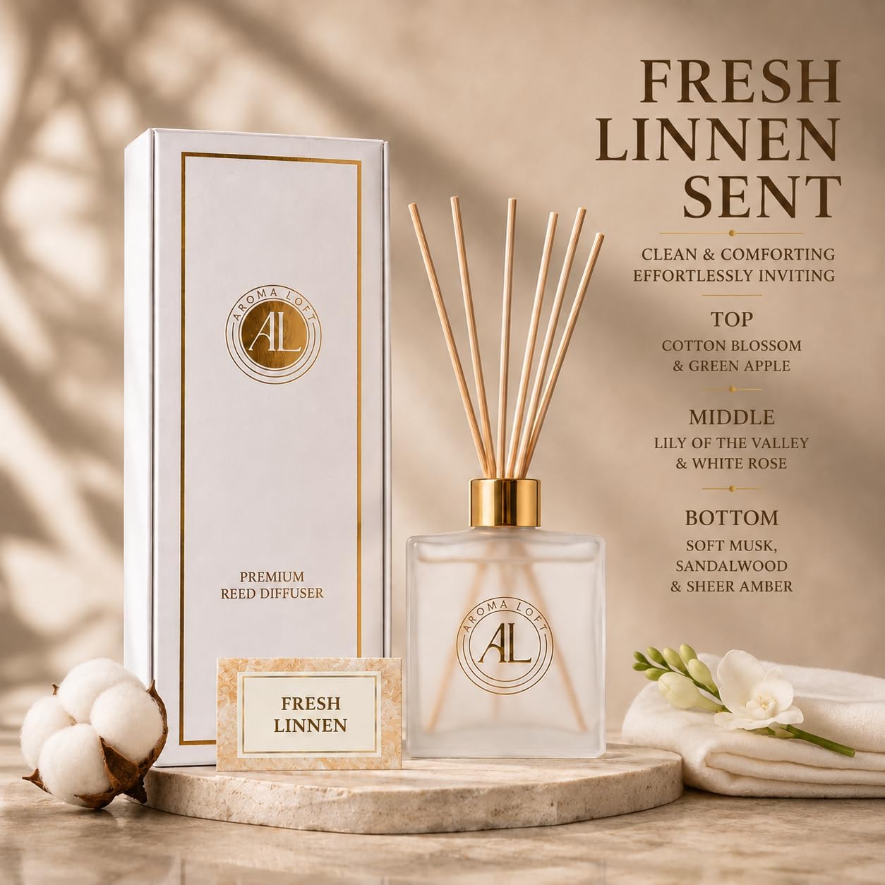 Frosted Reed Diffusers for Home | Premium Fragrance Diffuser | Frosted Diffuser Sticks in Oil Set with Fresh Linen Scent | Smell Good Stuff | Long-Lasting Oil for Bathroom & Office (5 oz)