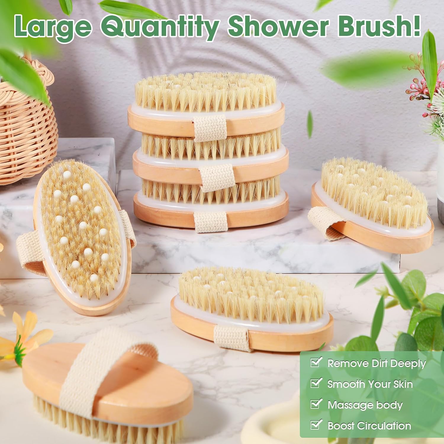Gejoy 40 Pcs Dry Brushing Body Brush for Lymphatic Drainage Exfoliating Brush with Massage Nodule Dry Skin Body Scrubber Cellulite Shower Circulation Dead Exfoliator (Massage Version,Wood Color)