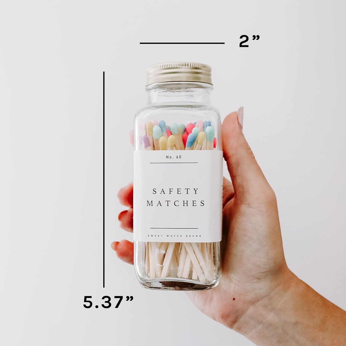 Sweet Water Decor 4" Rainbow Safety Matches - Glass Jar with Gold Lid | Approx. 60 Matches | Matchsticks | Home Decor | Candle Accessories | Apothecary Jars for Fireplace | Housewarming Gift