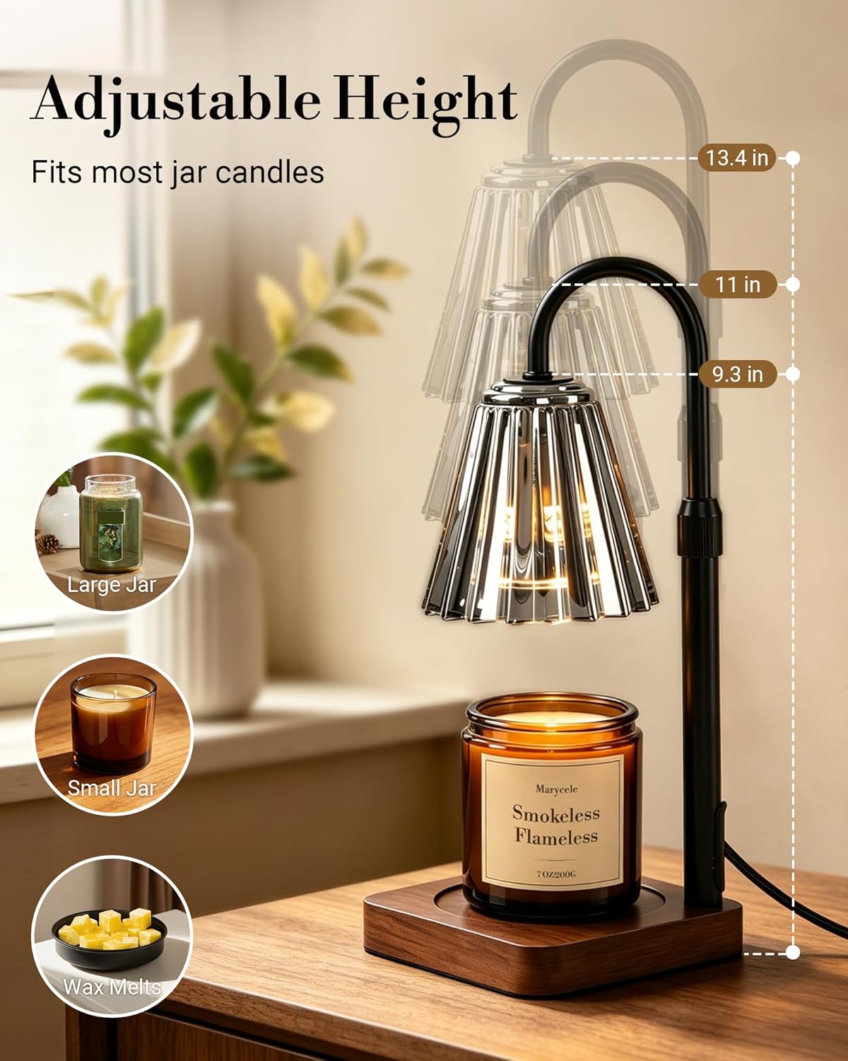 Marycele Vintage Candle Warmer Lamp with Timer Dimmer, Adjustable Height | Vintage farmhouse style with 2 bulbs, adjustable height, timer and dimmer for flameless fragrance in bedroom or home gifts