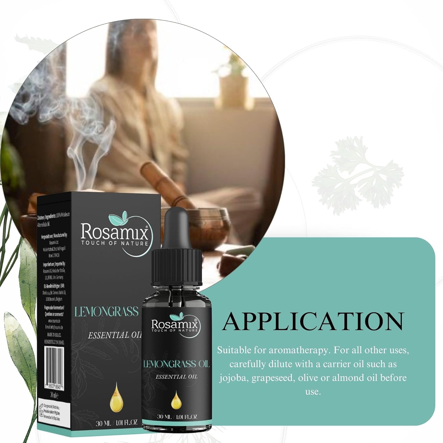Pure Lemongrass Essential Oil - Refreshing, Skincare, Relaxation, Bath, and Massage Oil, 30ml