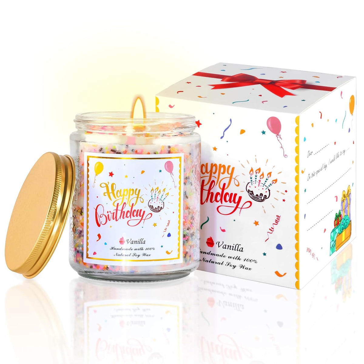 Happy Birthday Candle - Natural Soy Wax Scented Candle with Vanilla Birthday Cake Scent