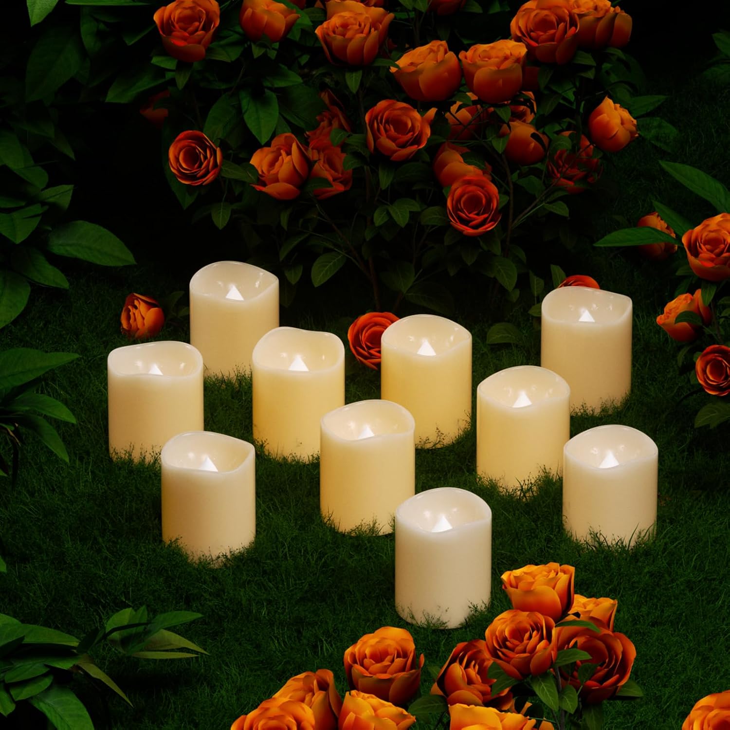 Flameless Flickering LED Votive Candles Remote and Timer, Battery Operated Tealights Battery Included, Amber Yellow Light 1.5 x 2 inch Set of 12 for Christmas Decoration
