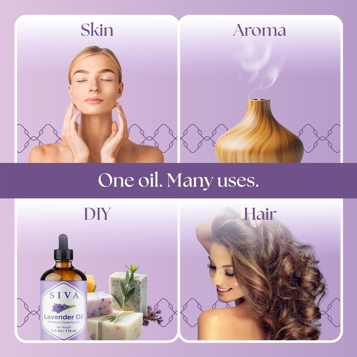Siva Lavender Essential Oil 4 Fl Oz – for Diffuser, Skin & Hair Care – Ideal for Aromatherapy, Massage & DIY Blends – with Dropper