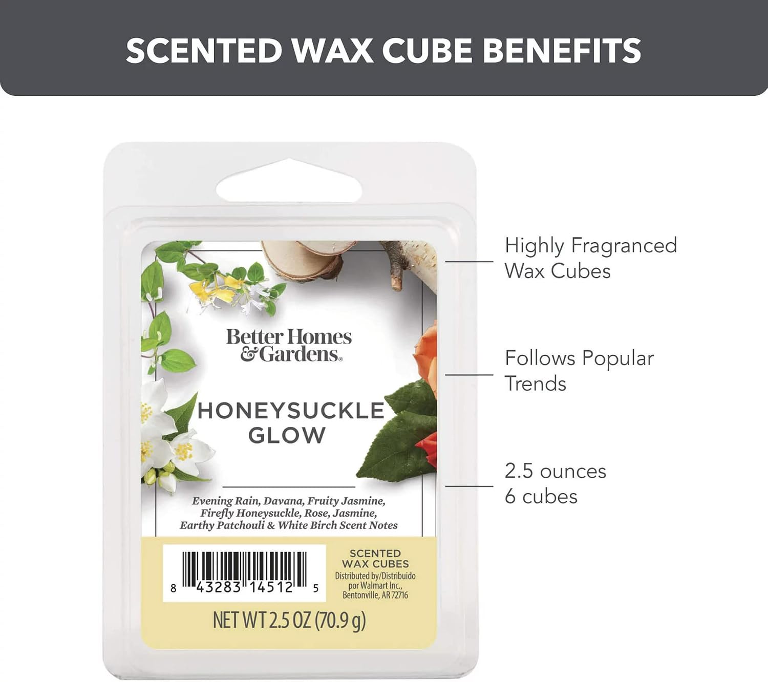 Better Homes and Gardens Scented Wax Cubes 2.5oz 2-Pack (Honeysuckle Glow)