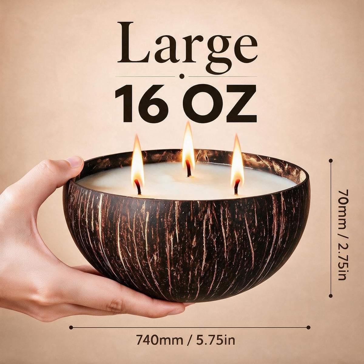 Viyffo Fresh Linen Scented Candle, Large 16oz 3 Wick Non Toxic Soy Candles, Natural Coconut Shell Candles for Home, Clean &amp; Fresh Aromatherapy for Relaxation &amp; Outside Décor, Gift for Women &amp; Men