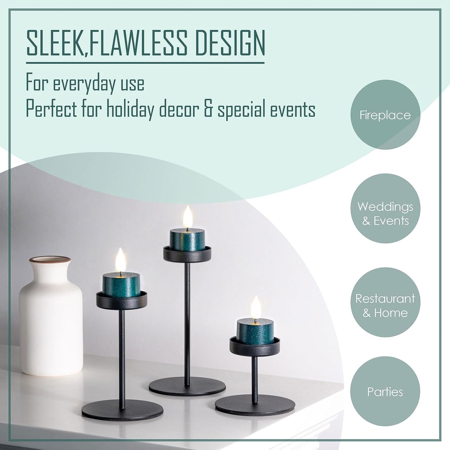 Smtyle Small Green Flickering Flameless Candles with Remote – Battery-Operated Round Xmas Candles, Set of 3 Long-Lasting Tealight for Christmas Decor, Table Decorations & Home Mantel Display