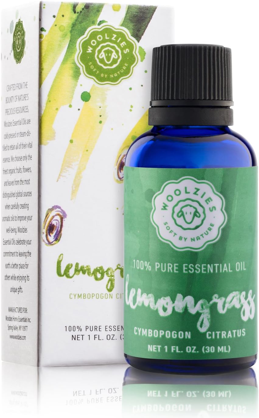 Woolzies 100% Pure & Natural Lemongrass Essential Oil | Therapeutic Grade Aromatherapy | Soothe Cleanse & Purify, Supports Healthy Digestion, Uplifting & Refreshing Massage, 1 Fl Oz