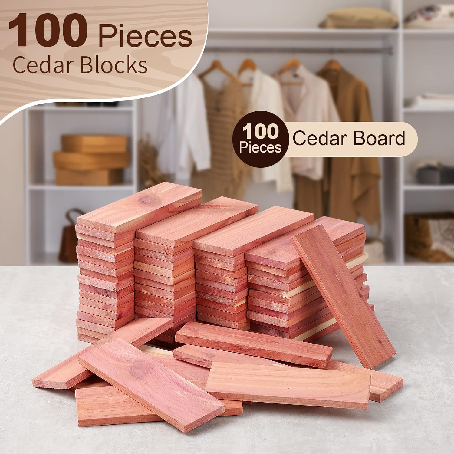 Fumete 100 Pcs Cedar Blocks for Clothes Storage Aromatic Cedar Balls Cedar Blocks for Closet Red Wood Planks Natural Cedar Accessories for Drawers and Closet Storage