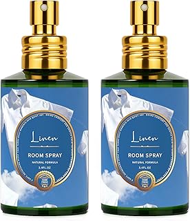 Linen Room Spray 2 Pack, 3.4oz/100ml Each – Long-Lasting Air Freshener & Odor Eliminator for Home, Bathroom, Bedroom & Office, Concentrated Room Spray