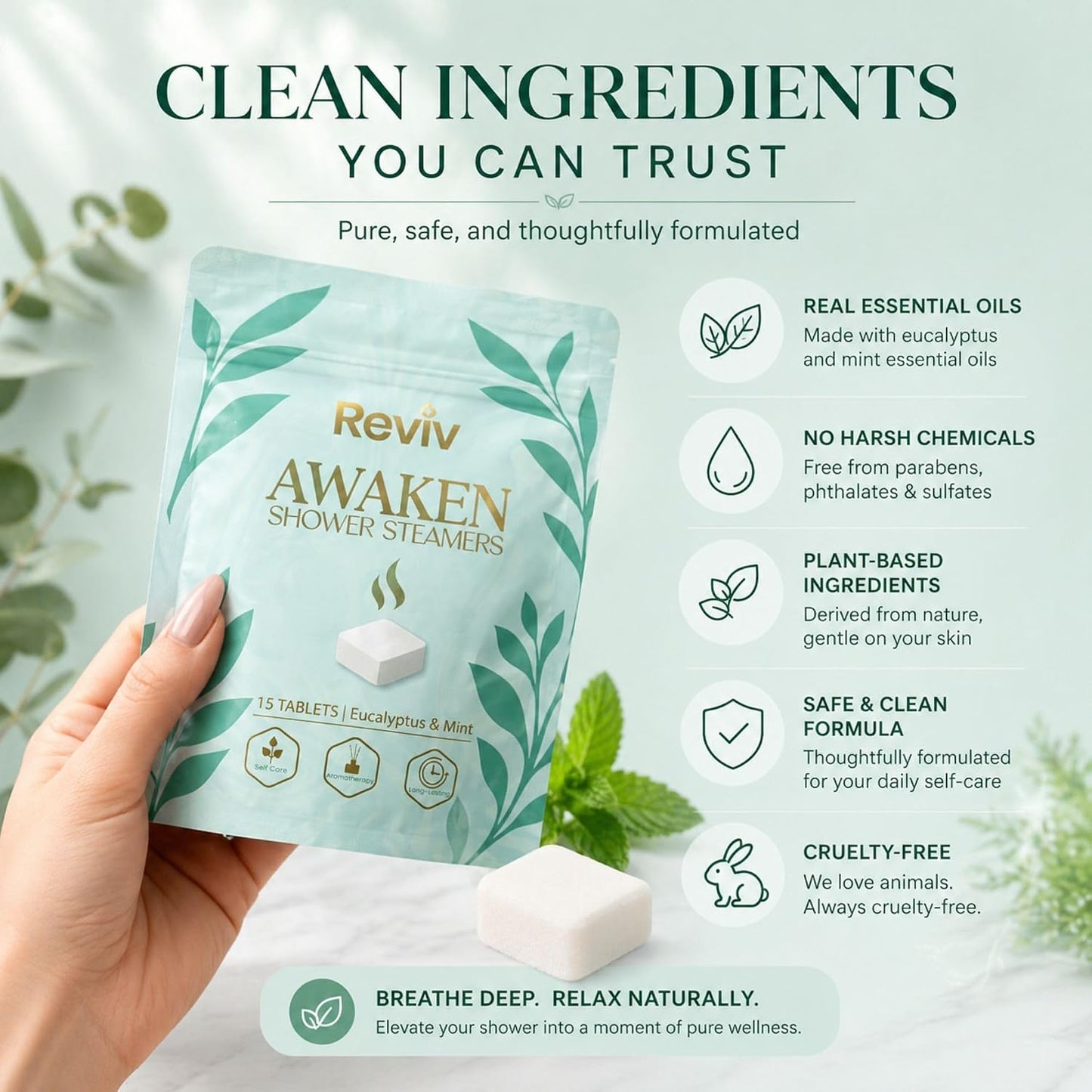 REVIV Shower Steamers Aromatherapy – 15pc Eucalyptus & Mint Shower Bombs
