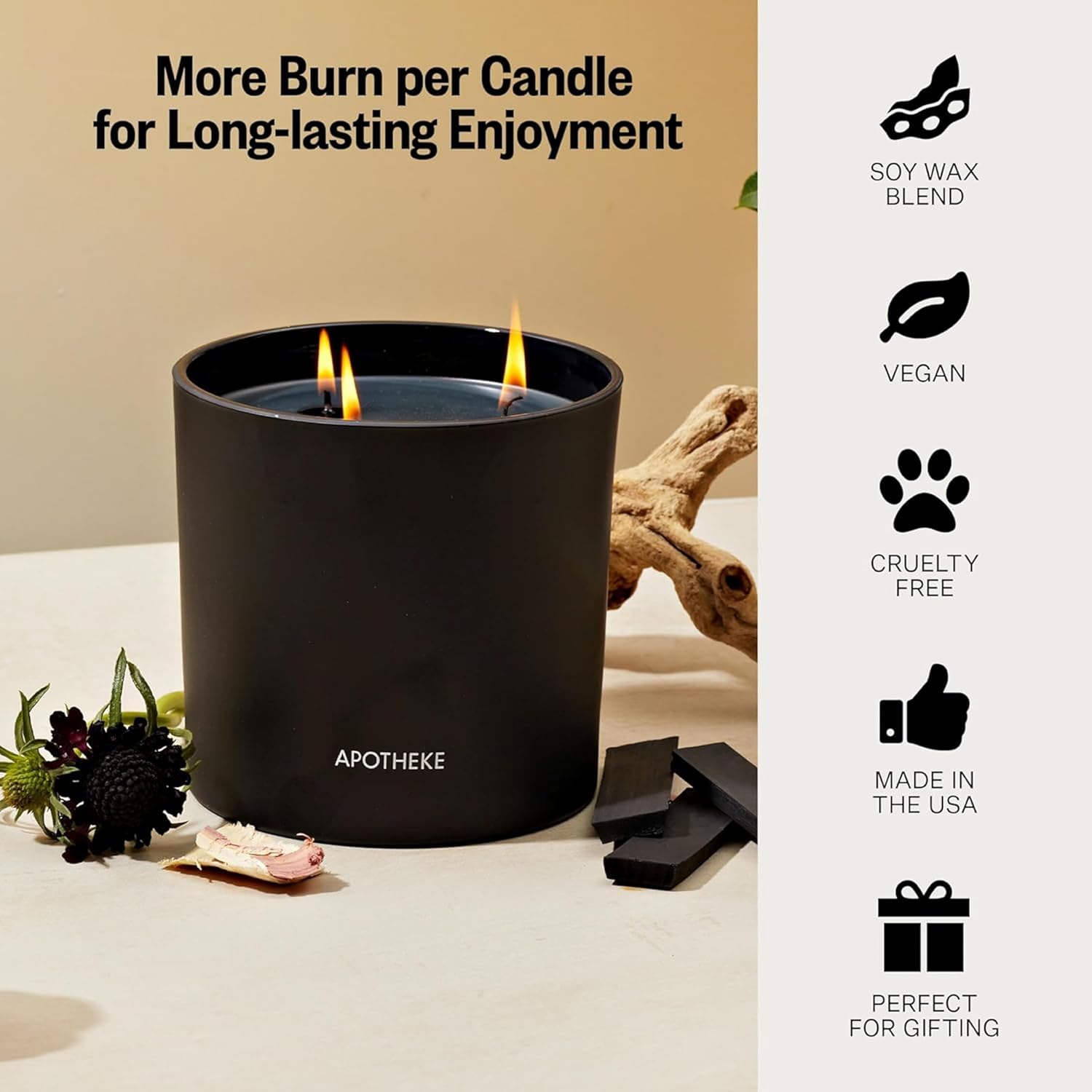 Apotheke 3-Wick Scented Candles for Home, Charcoal - 26 oz Soy Wax Jar Black Candle Gift for Women - Long-Lasting Fragrance with Perfume-Grade Essential Oils - Cedarwood, Sandalwood, Oud & Amber