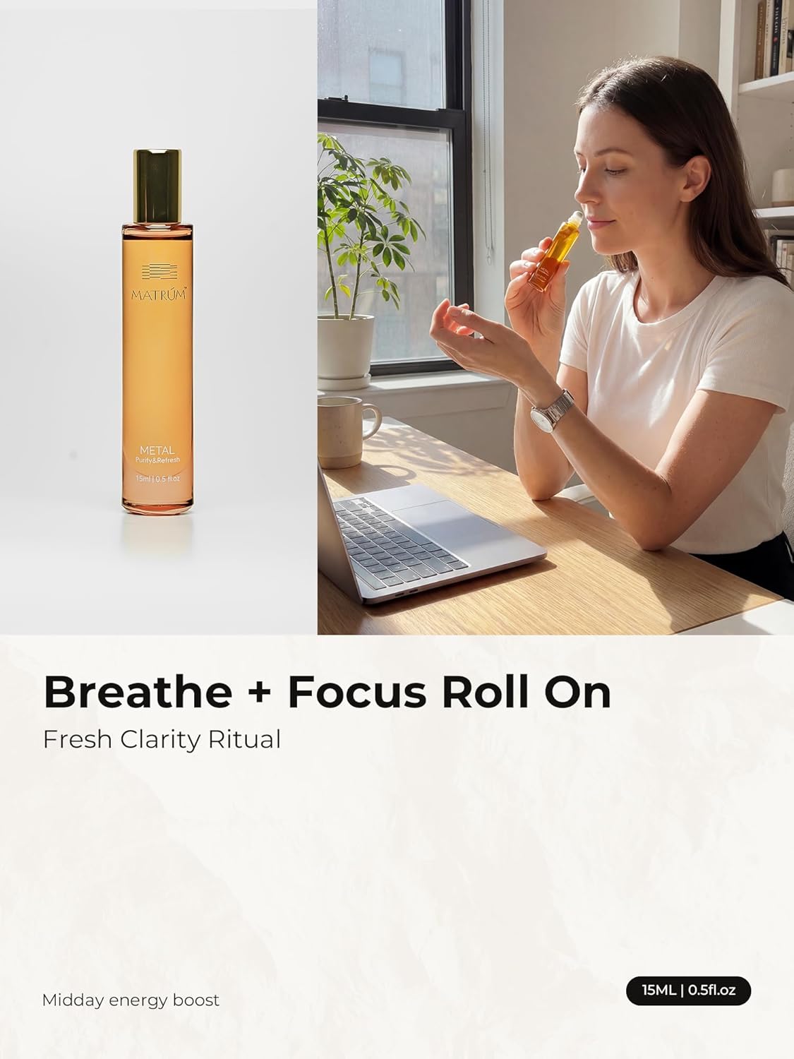 Breathe Essential Oil Roll On, Focus Aromatherapy Roller for Clear Breathing & Fresh Clarity, Botanical Blend with Peppermint, Tangerine & Frankincense, Mint Citrus Reset Ritual, 15ml
