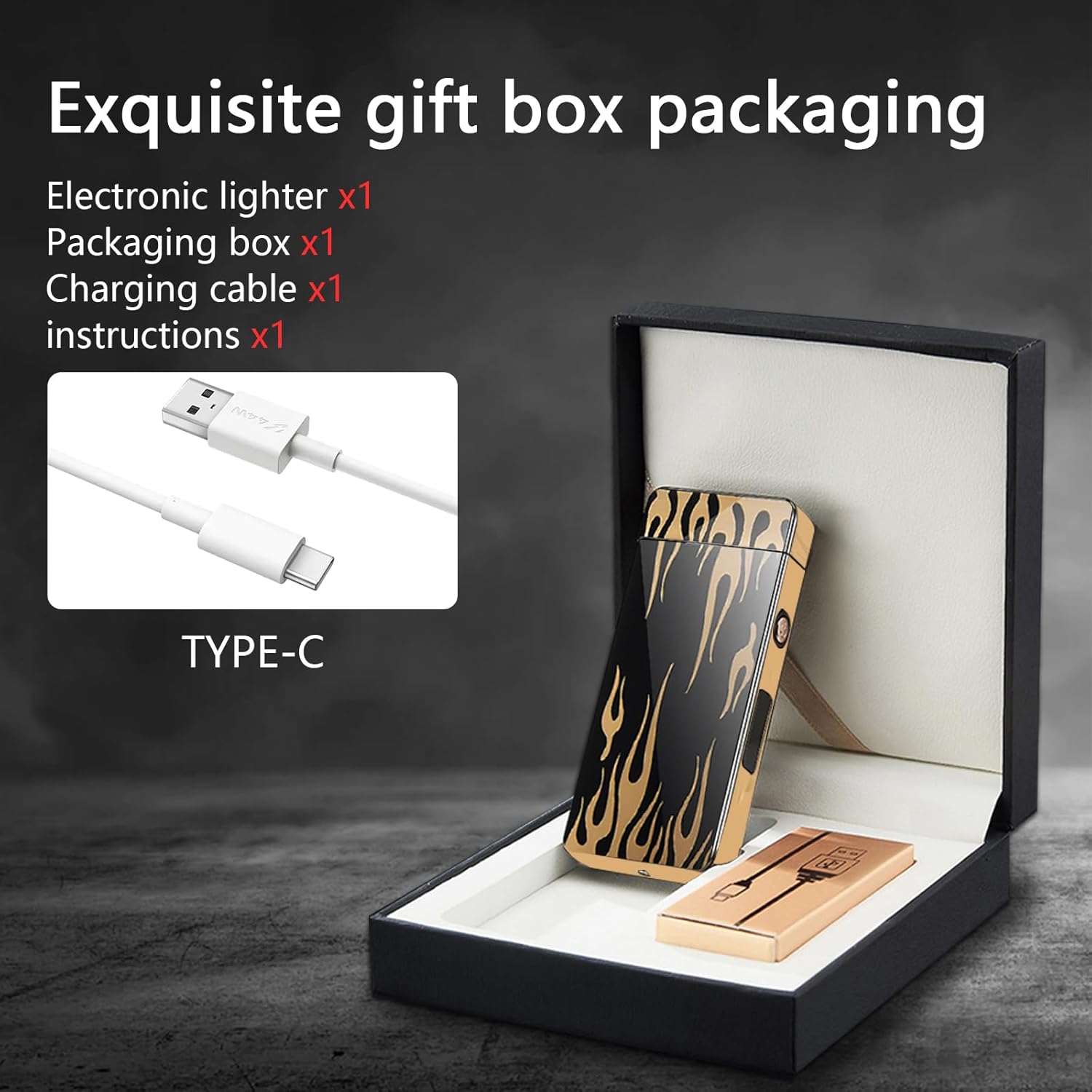 Electric Plasma Lighter - Rechargeable, Windproof with Battery Display, USB, Vintage for Candle, Fireworks, Incense Stick
