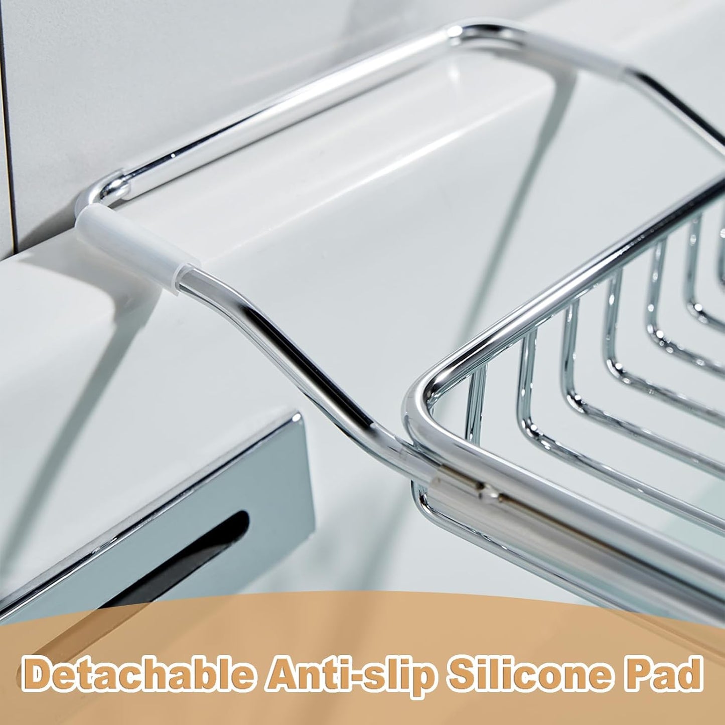 Stainless Steel Bathtub Caddy Tray, Expandable Bath Tub Table, Adjustable Bathroom Tray, Bath Organizer Tub Shelf,Silver,26.8~35.4in