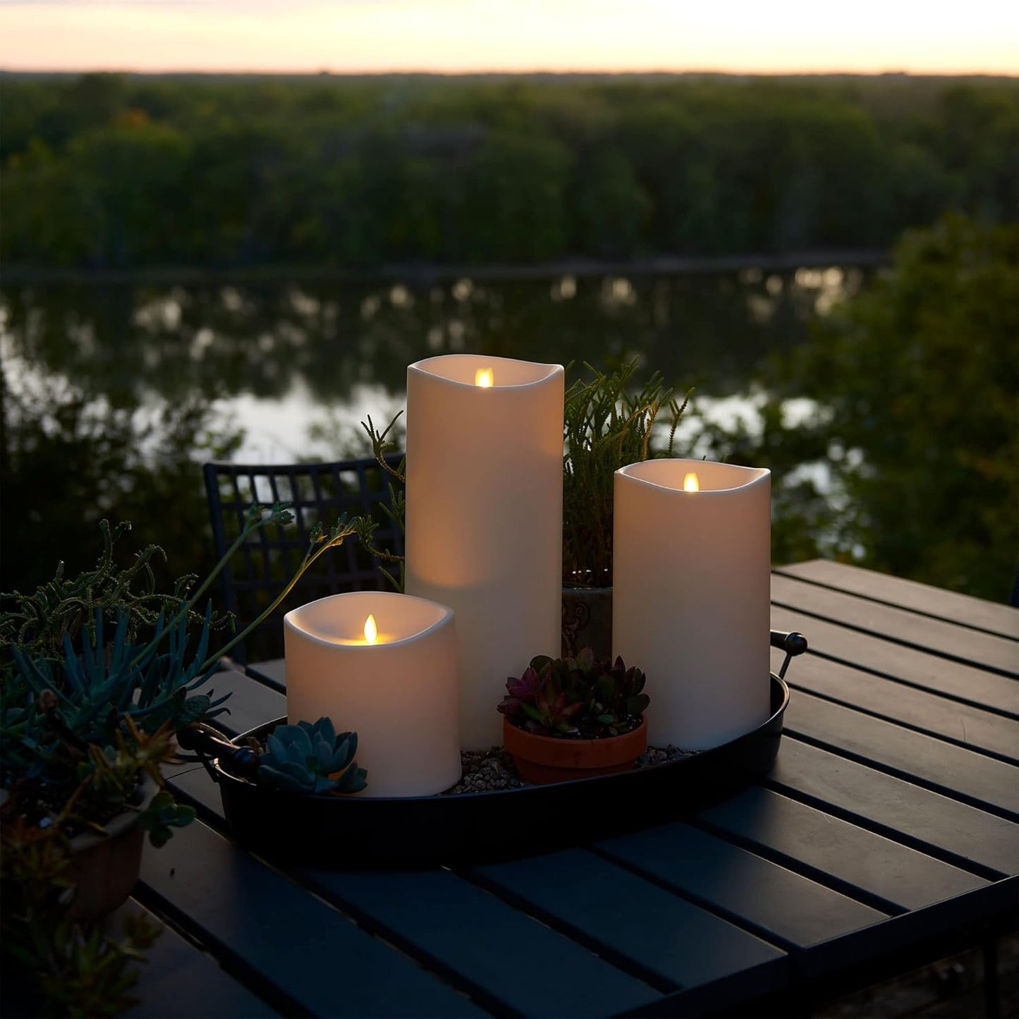 Luminara Realistic Artificial Moving Flame Outdoor Pillar Candle - Moving Flame LED Battery Operated Lights for Outside Christmas, Thanksgiving - Remote Ready - Remote Sold Separately - 3.25" x 8.5"