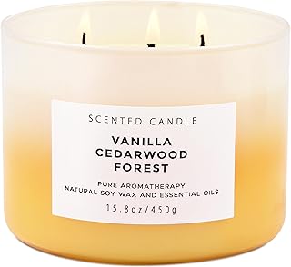 Vanilla Cedarwood Forest Candle | 3-Wick Large Scented Soy Candles 15.8 oz | Aromatherapy Vanilla Candle for Women & Men | Warm Woody Cozy Home Scent | Long Lasting Clean Burn