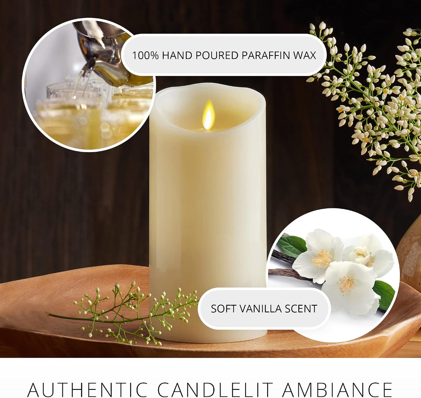 Luminara Flameless LED Candle, Moving Flame Pillar, Remote Ready, Timer, Battery Operated, Vanilla Honey Scented, Ivory (3.5 in x 7 in)