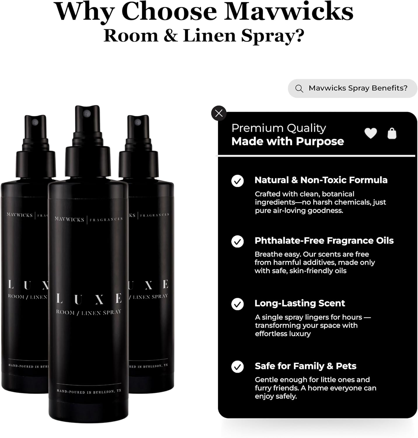 Mavwicks Fragrances - (Luxe) Linen & Room Spray (8oz) – Bedroom & Home Fragrance Mist, Long-Lasting Freshness To Brighten Up Your Space, Fabric & Air Freshener, Aromatherapy Scent Spray