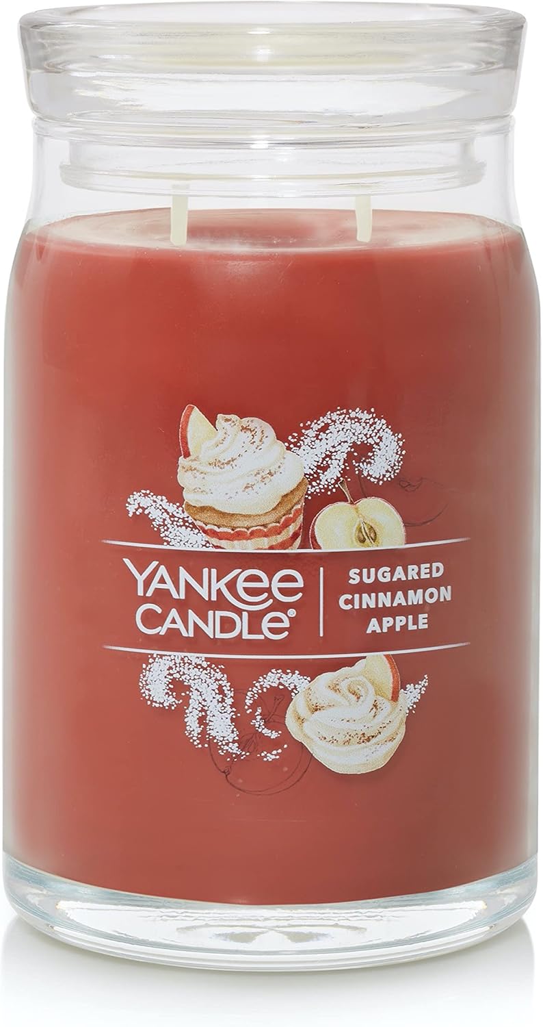 Yankee Candle Sugared Cinnamon Apple Scented, Signature 20oz Large Jar 2-Wick Candle, Over 60 Hours of Burn Time