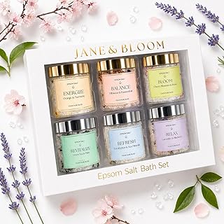 Epsom Salt Bath Gift Set – 6 Aromatherapy Blends with Essential Oils – Bath & Body Gift Set for Women, Stress Relief, Self Care, Birthday Gifts – Jane & Bloom