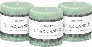 3x3 Inch Sage Green Pillar Candles - Set of 3, Long Clean Burning, Smokeless Dripless Candles for Spring Home Decor, Dinner Table, Bathroom, Rustic Decor