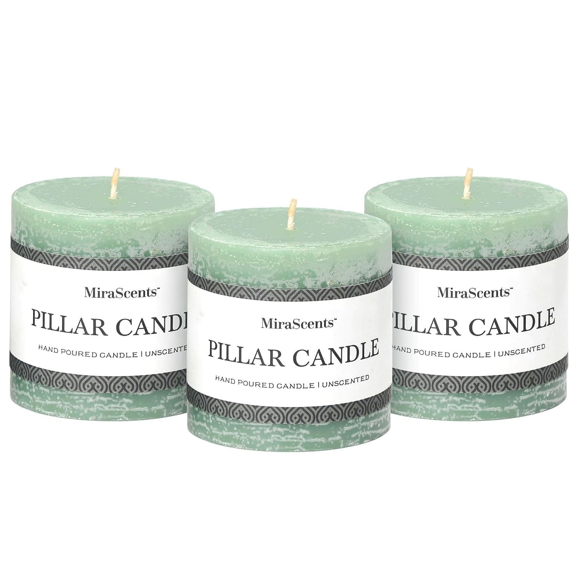 3x3 Inch Sage Green Pillar Candles - Set of 3