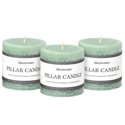 3x3 Inch Sage Green Pillar Candles - Set of 3
