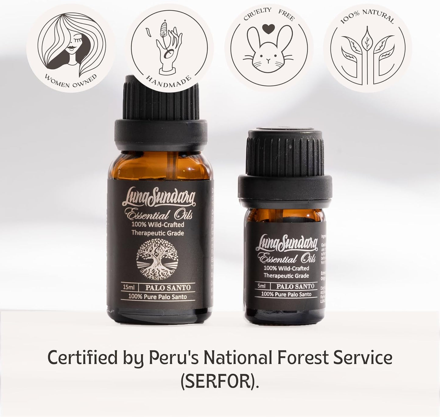 Palo Santo Essential Oil 0.5 oz, 100% Pure and Undiluted, Natural Aromatherapy Oil for Diffuser, Meditation and Relaxation, Sustainably Sourced from Peru, Luna Sundara