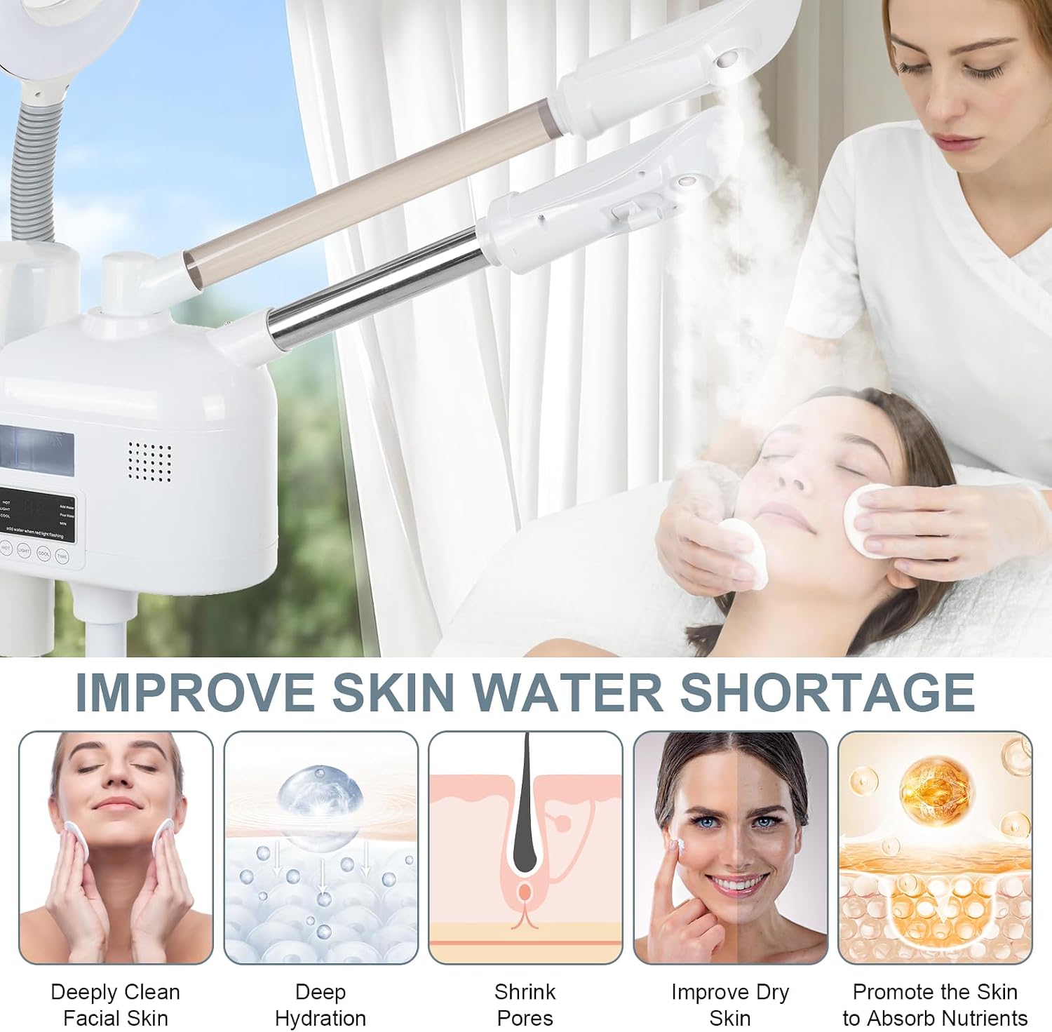 VARIPOWDER 3 in 1 Professional Facial Steamer for Face with Hot & Cold Nozzle 5X Magnifying Lamp Face Steamer for Esthetician vaporizador Facial Use at Home or Spa