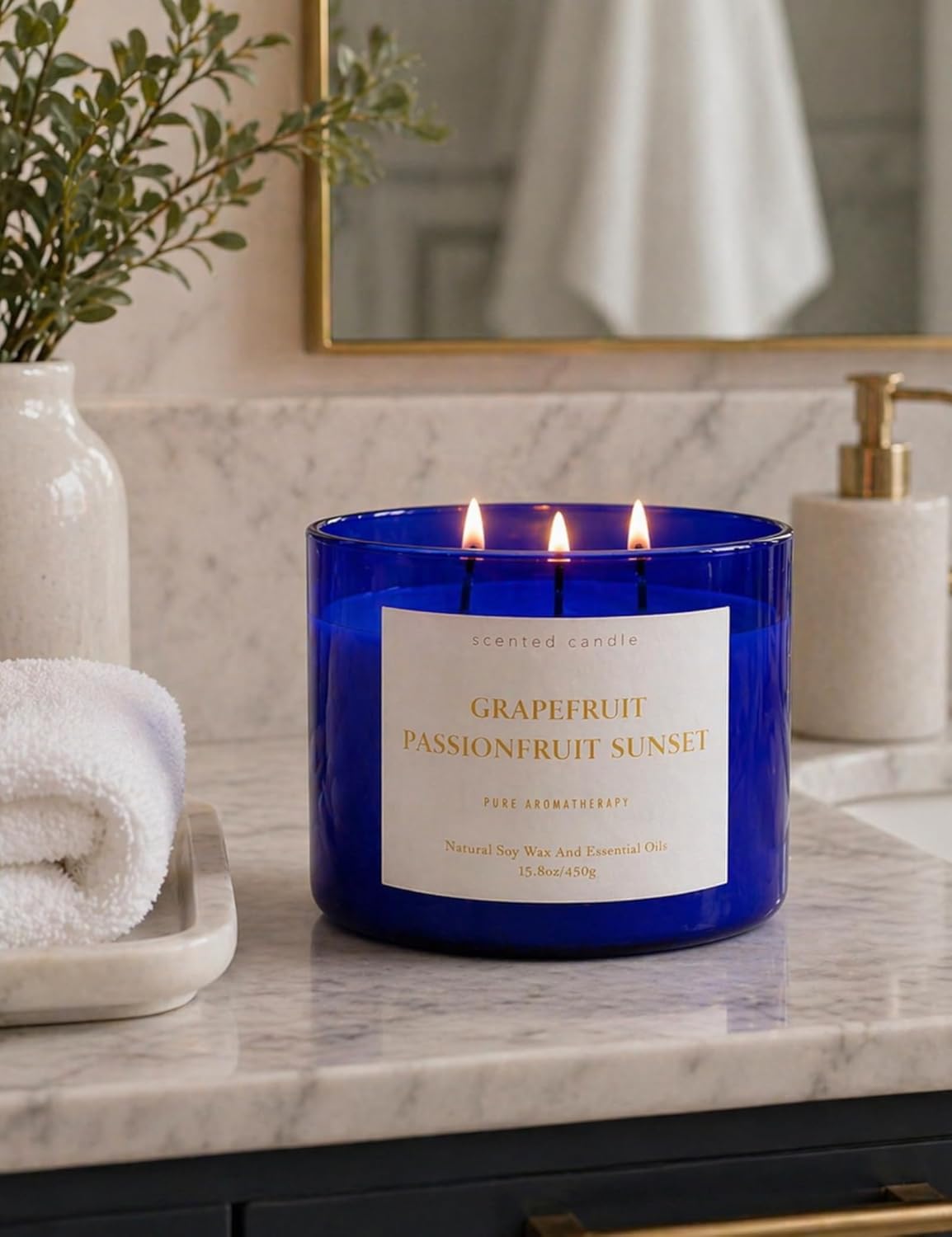 Grapefruit Passionfruit Sunset Scented Soy Candle | Large 3 Wick Candle for Home, 15.8 oz | Sweet Tropical & Fruity Candle | Summer Candles for Women & Men | Birthday Gifts for Women & Her