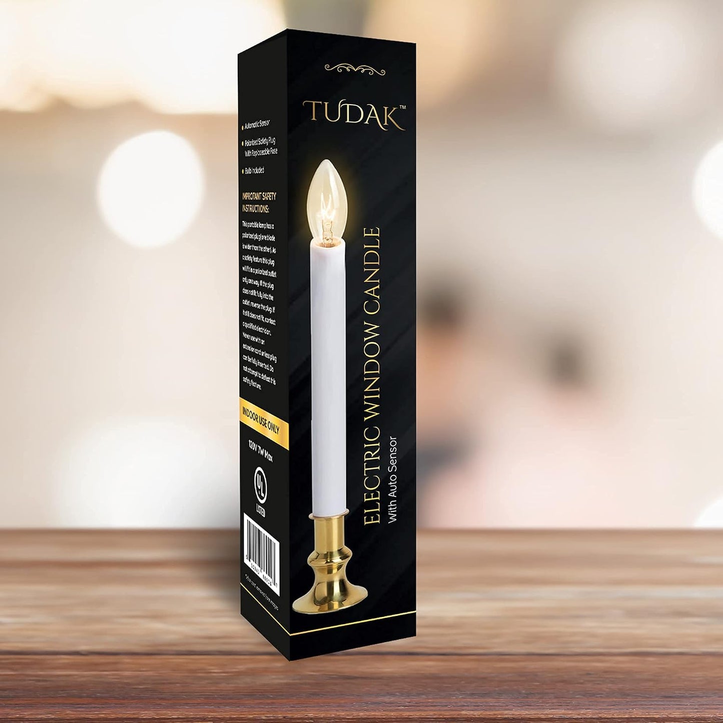 Electric Christmas Window Candle Lamp - 6-Pack | Brass-Plated Base with LED Bulbs | Dusk-to-Dawn Auto Sensor | Turns On in Dark, Off in Light | Ready to Use!