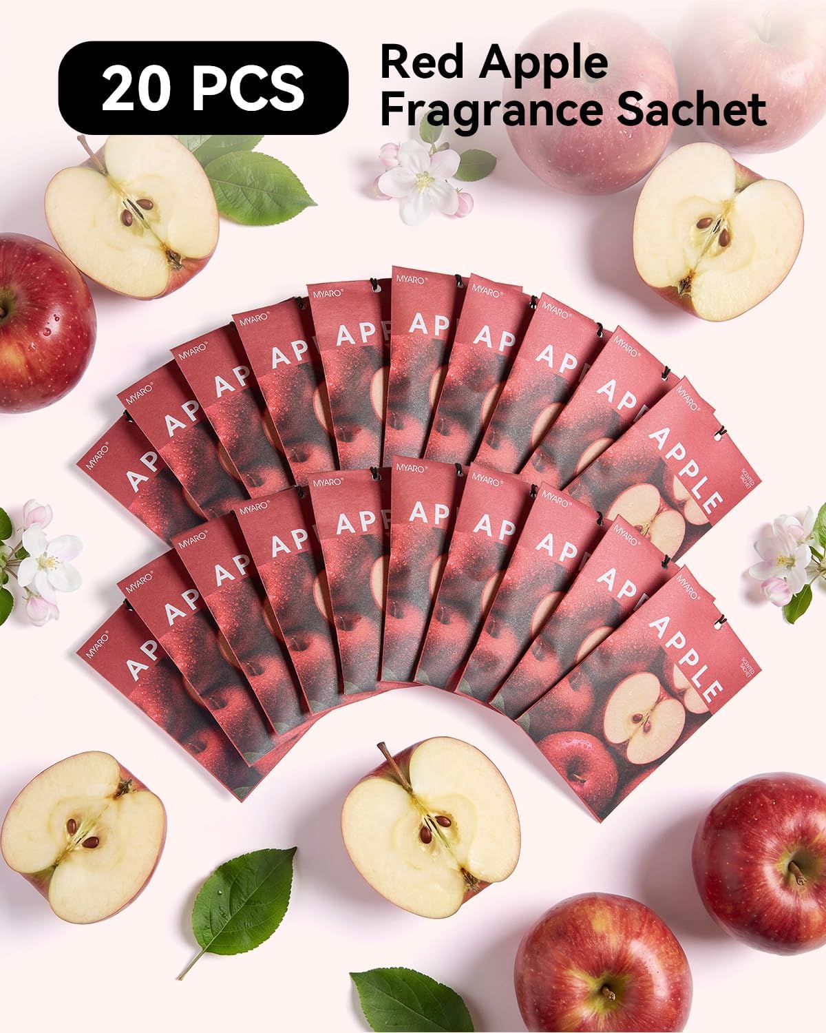 MYARO Red Apple Scented Sachets Air Freshener: Sweet Fruity Fragrance Hanging Bag for Home, Bedroom, Closet, Lingerie Drawer, Car, Apartment Dorm – Aroma Gift for Women & Teen Girls,20 Packs