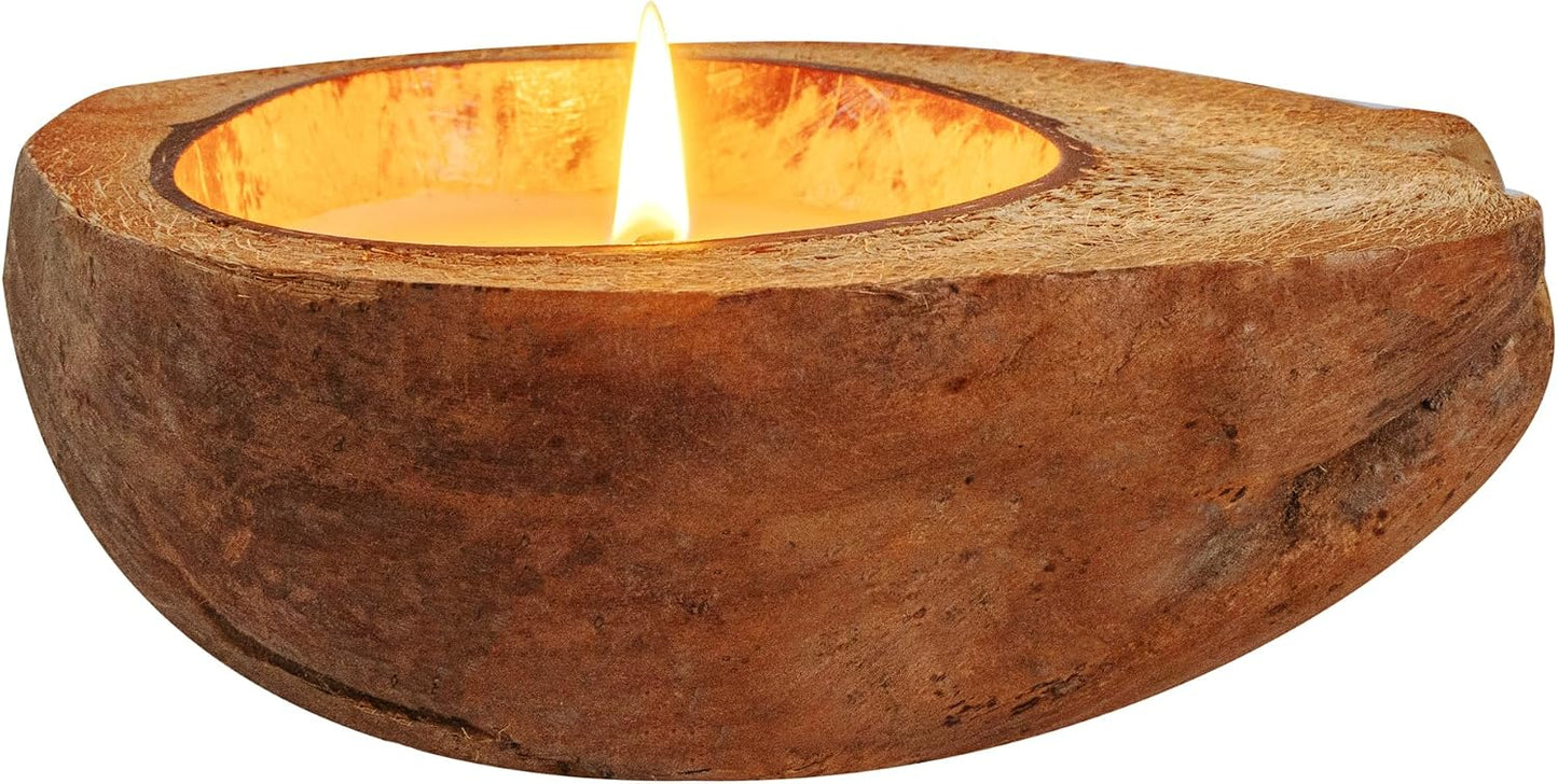 Restaurantware-Coco Casa 6.5 x 2.5 Inch Coconut Shell Candle, 1 Hand Poured Coconut Bowl Candle - Jasmine Fragrance, Double Wax Blend, Soy Wax Scented, Wooden Wick,