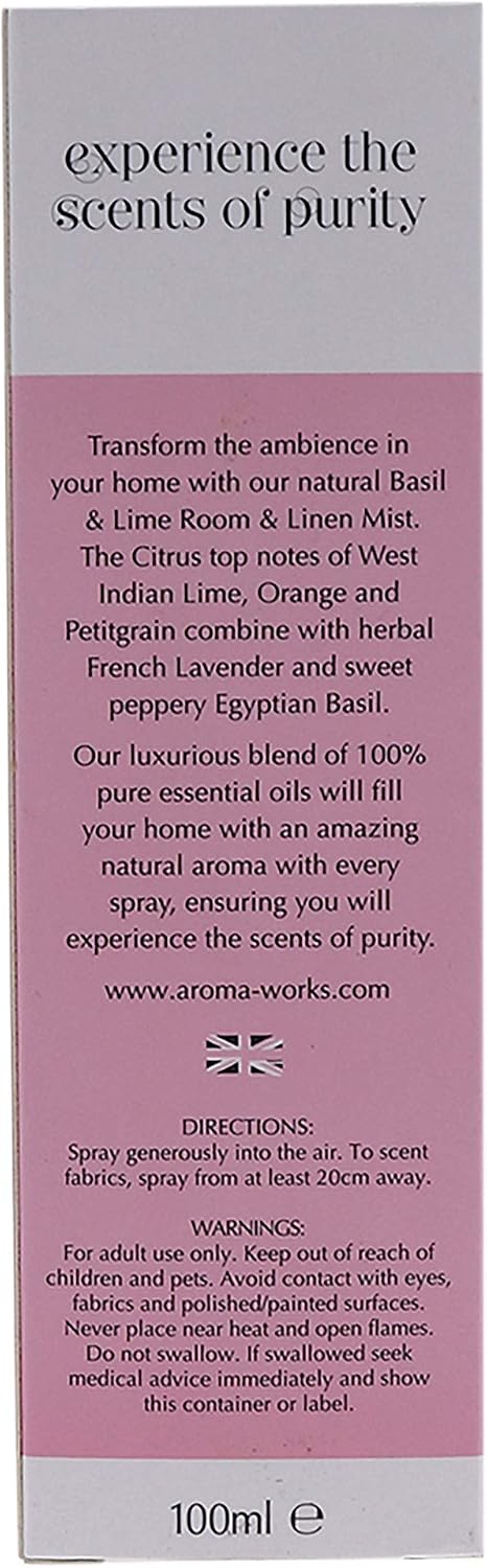 Aromaworks Light Room And Linen Mist - Creates A Sense Of Tranquillity - Proven Benefits For The Mind, Body And Soul - Calms The Mind And Eases Anxieties - Basil And Lime - 3.4 Oz Room Spray