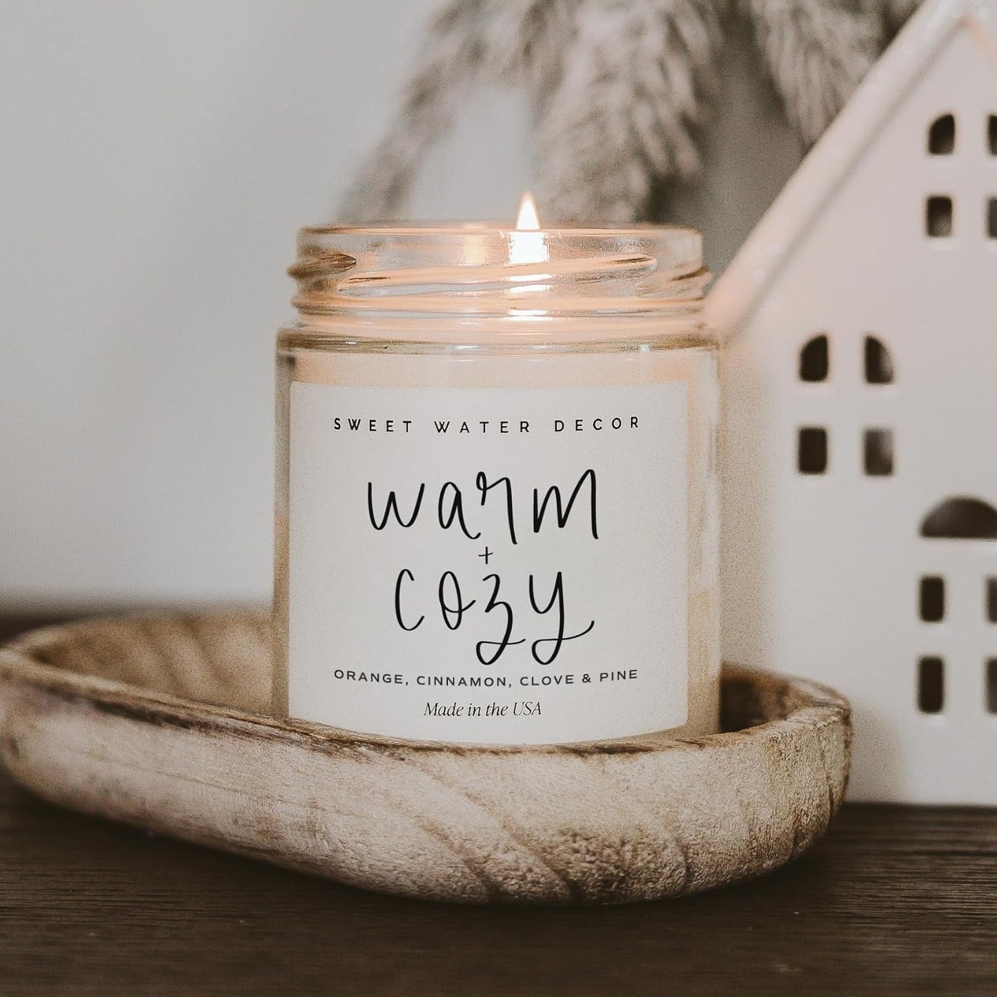 Sweet Water Decor Warm and Cozy Candle - Pine Cinnamon & Fir Winter Scented Soy Candles for Home | 9oz Clear Jar, 40 Hour Burn Time, Made in the USA