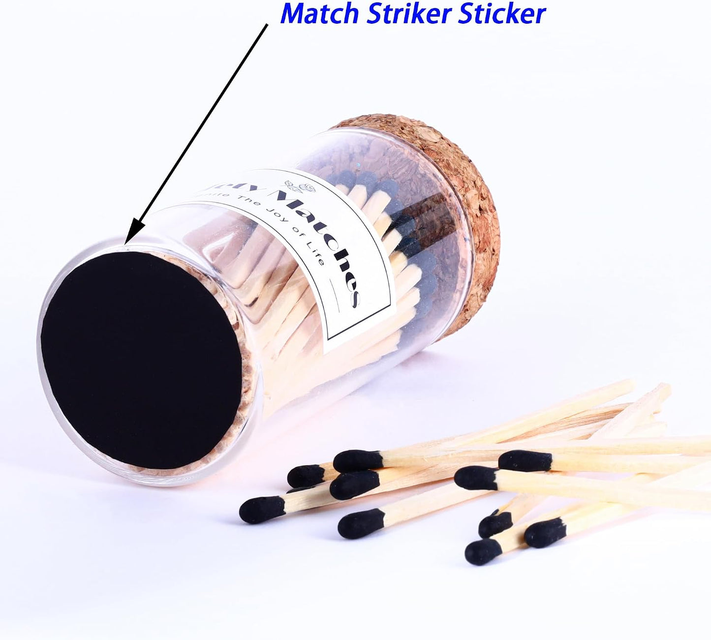 3" Black Matches Included with Match Holder, Candle Matches in a Jar, MatchJar with Striker, FireplaceMatches Bottle, Matchcloche with Strikers， SafetyMatches for Candles Fireplace BBQ Gril