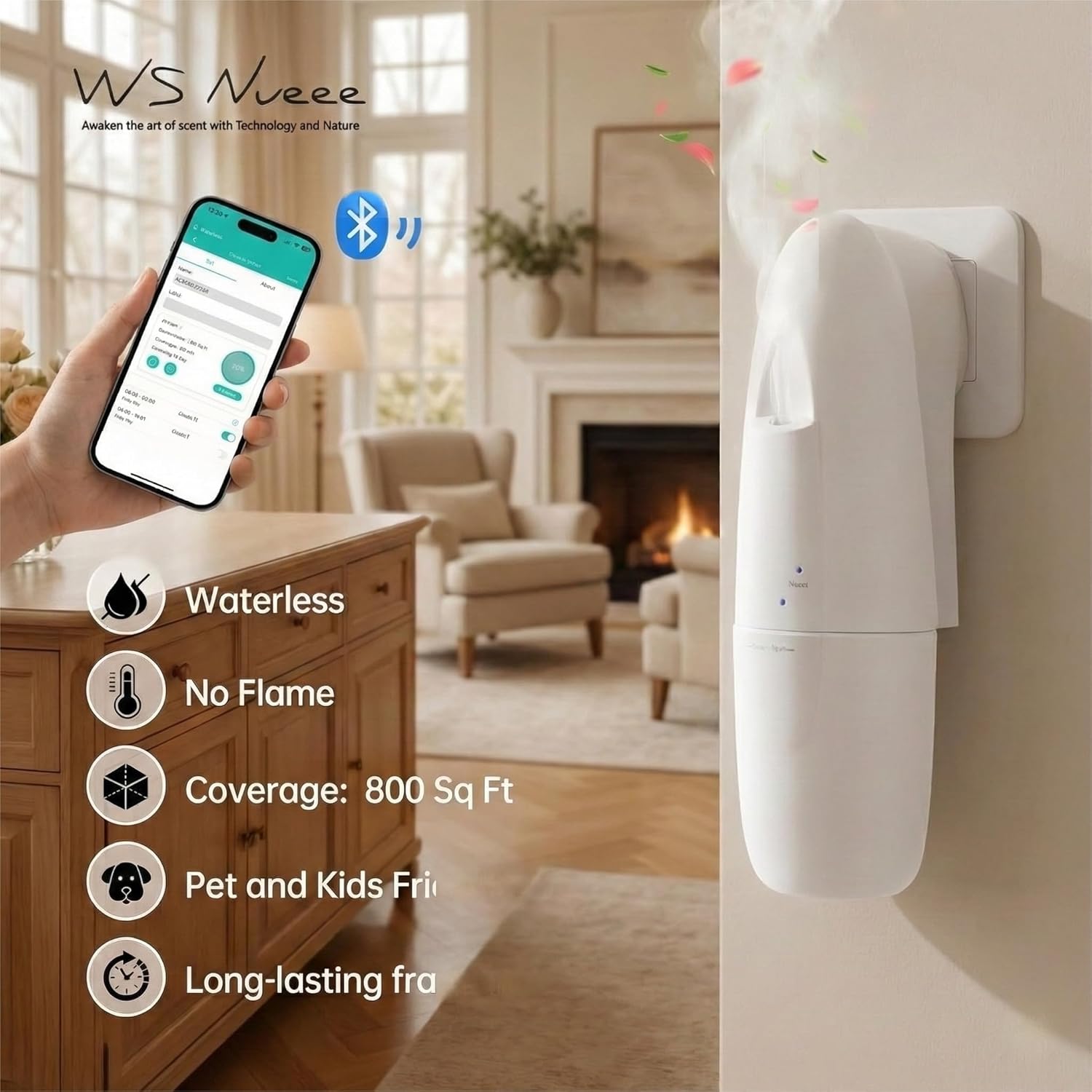 Plug in Smart Waterless Diffuser, Coverage up to 500 SqFt Waterless Essential Oil Diffuser -in Cold Air Aroma Diffuser, Home Scenting for Office & Bedroom, Easy Waterless Diffuser,White,100ml