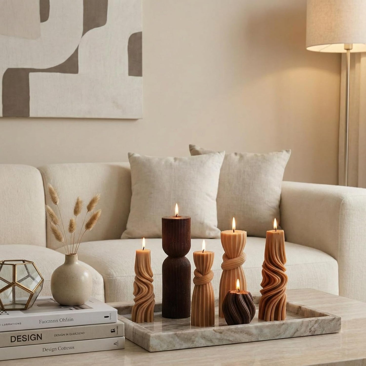 Threlaco 6 Pcs Pillar Candles Decorative Modern Aesthetic Ribbed Candle Set Cute Soy Wax Scented Ribbed Decor Valentine's Commemorative Gift for Home Decoration(Brown,2.36-6.89 Inch)