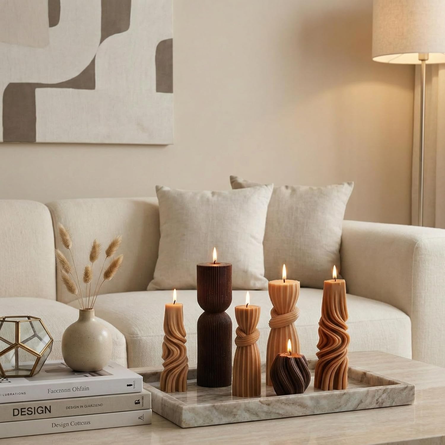 Threlaco 6 Pcs Pillar Candles Decorative Modern Aesthetic Ribbed Candle Set Cute Soy Wax Scented Ribbed Decor Valentine's Commemorative Gift for Home Decoration(Brown,2.36-6.89 Inch)