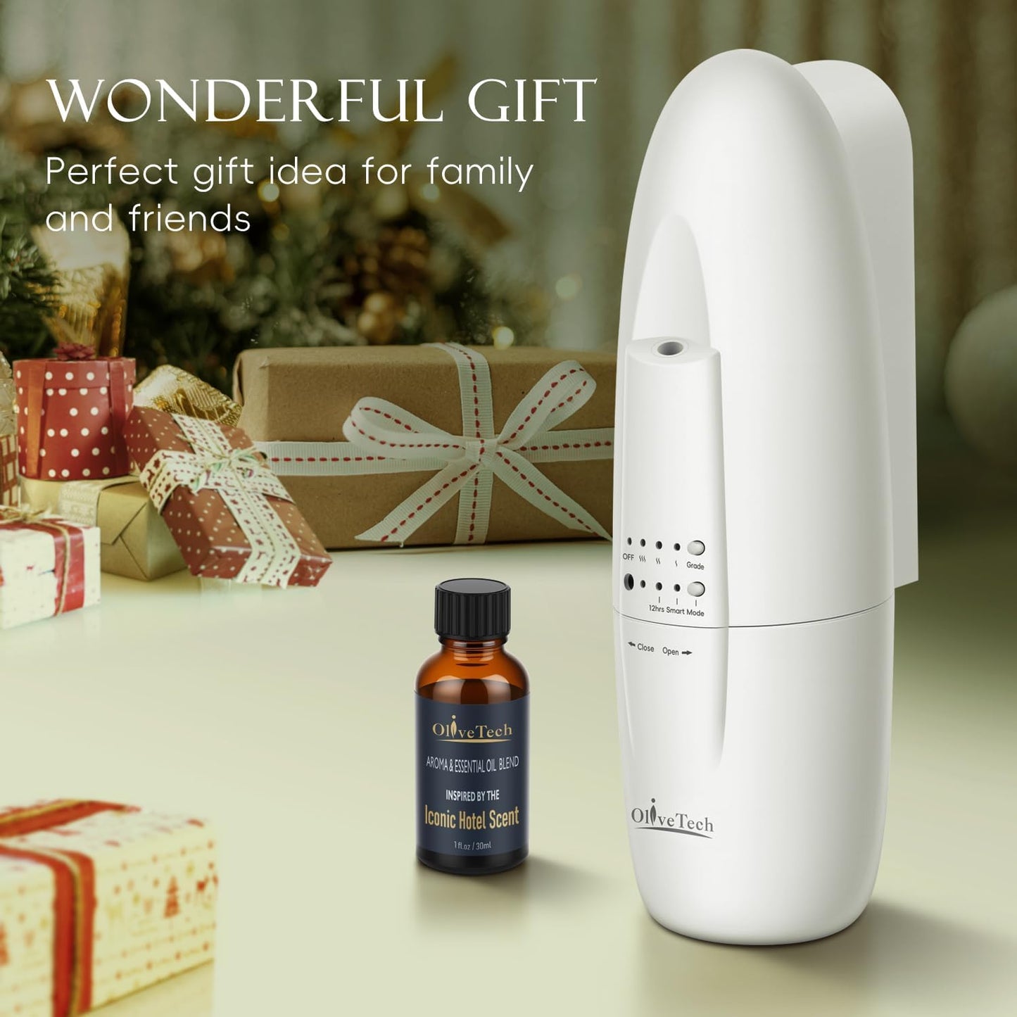 Plug in Scent Diffuser, OliveTech Waterless Essential Oil Diffuser, Cover Up to 500 Sq. Ft., Hotel Collection Diffuser, Aromatherapy Diffusers for Home, Office, 1 x 30ml Essential Oil Included