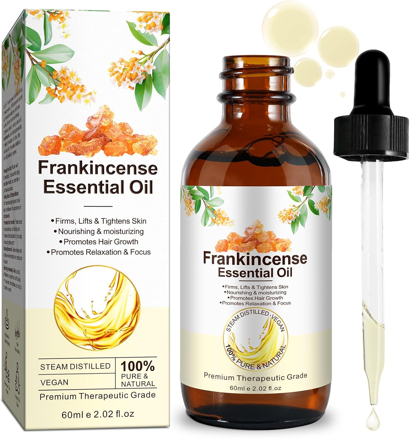 Frankincense Essential Oil,Organic Frankincense Essential for Face,Skin and Body - Premium Grade Essential Oil for Diffuser and Aromatherapy 60ml