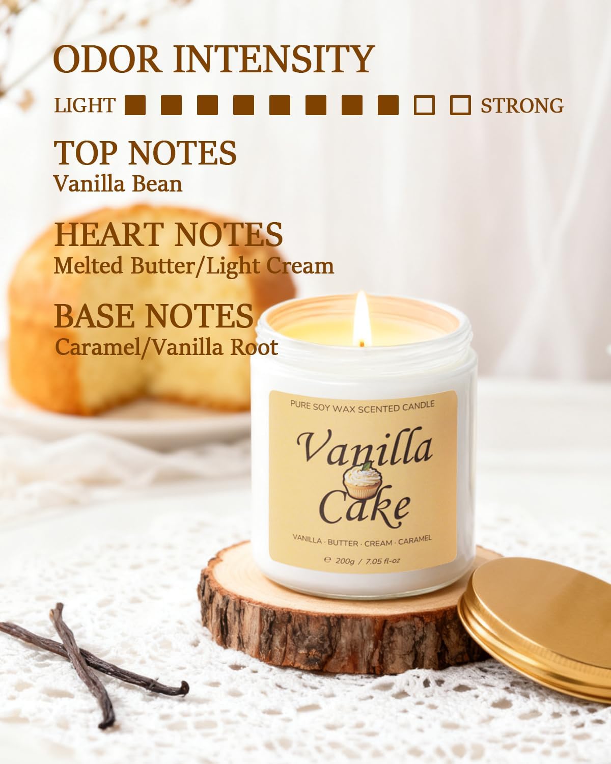 Aroma Gift for Women, Scented Candle for Home, Vanilla Cake 7.05 oz Soy Wax 40 Hour Burn Time, Long Lasting Jar Candle, Gifts for Christmas, Halloween, Mother's Day, Aromatherapy Candle