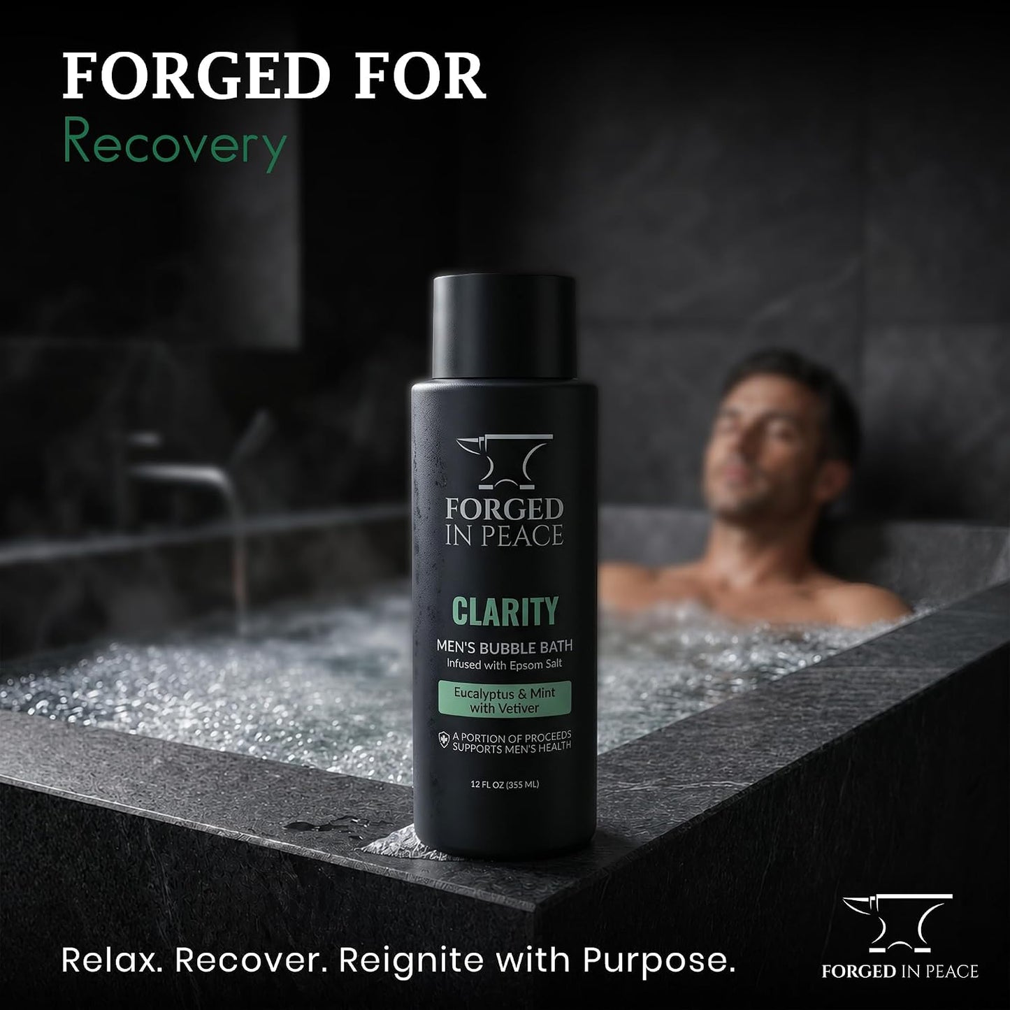 Men’s Bubble Bath with Epsom Salt & Aloe - Eucalyptus, Mint & Vetiver | Muscle Recovery, Skin Care, Stress Relief | 12 Fl Oz | Supports Men's Health