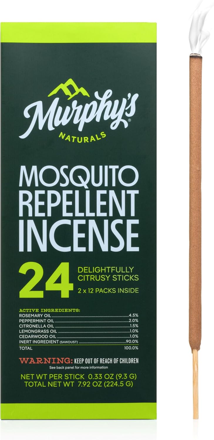 Murphy’s Naturals Mosquito Repellent Incense Sticks, Insect Repellent with Citronella for Outdoors, 2.5+ Hours of Burn Time per Stick, 0.33 oz, 24 Count