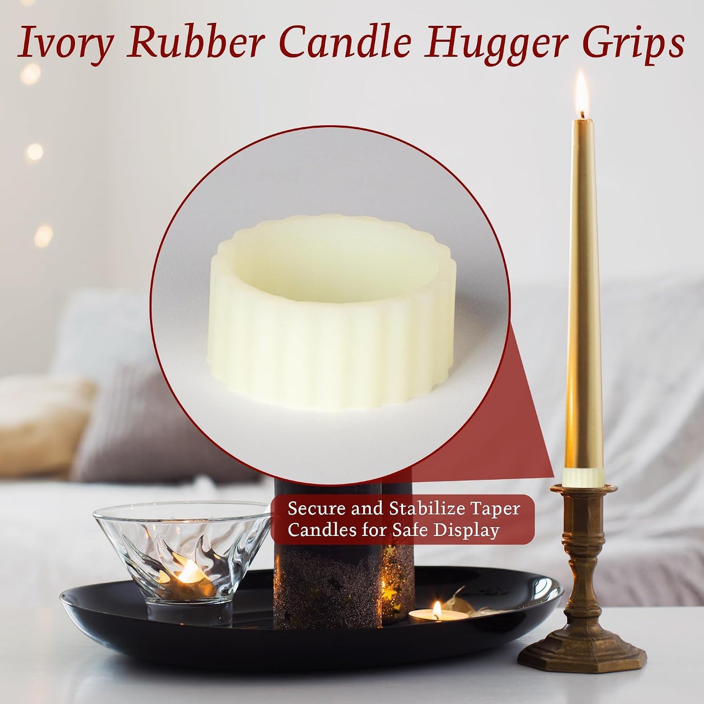 12pcs Silicone Rubber Candle Grippers - Non-Slip Adapter Hugger Rings for Taper Candles, Holders & Cups, Drip Protector to Keep Bougie Upright for Tapers and Candles