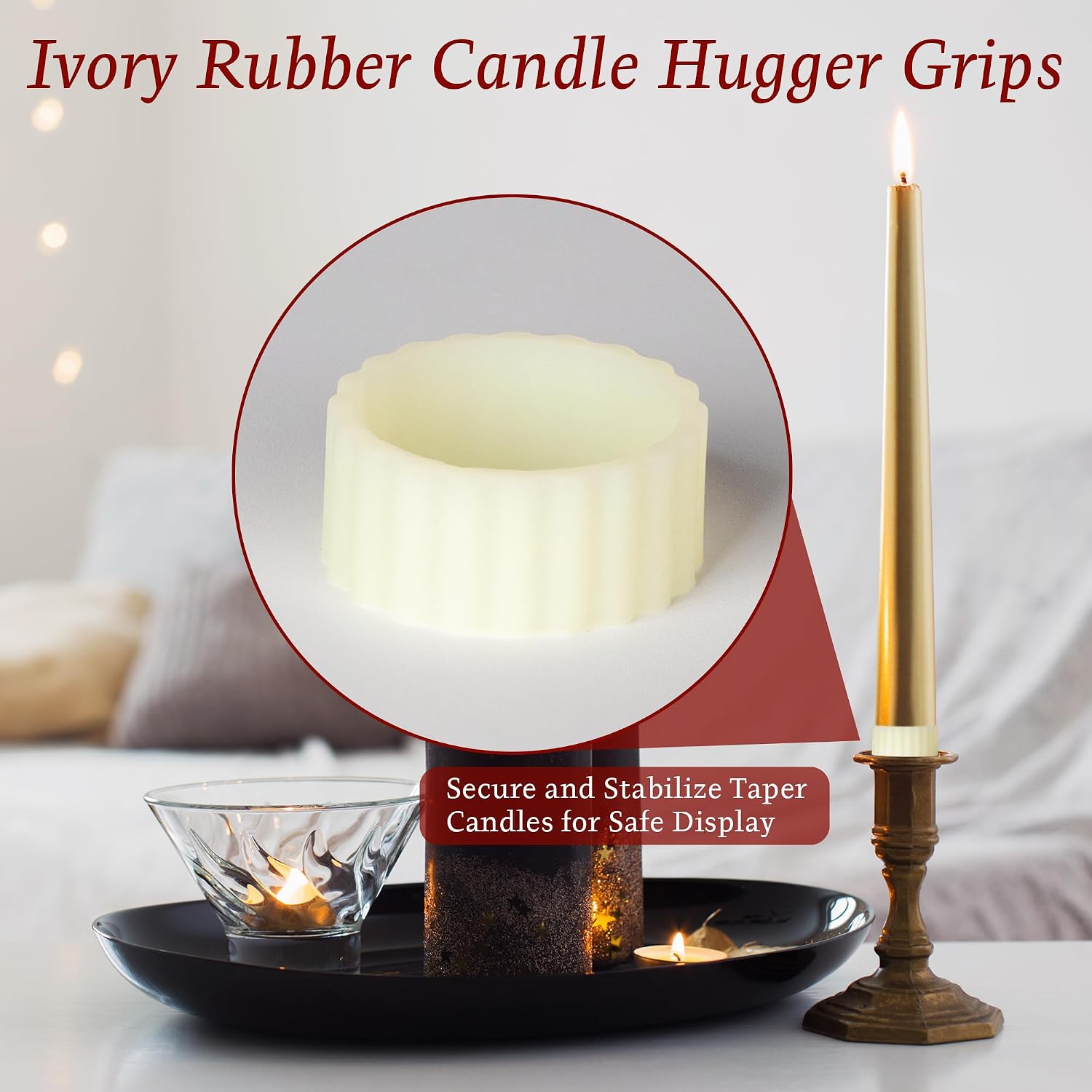 12pcs Silicone Rubber Candle Grippers - Non-Slip Adapter Hugger Rings for Taper Candles, Holders & Cups, Drip Protector to Keep Bougie Upright for Tapers and Candles