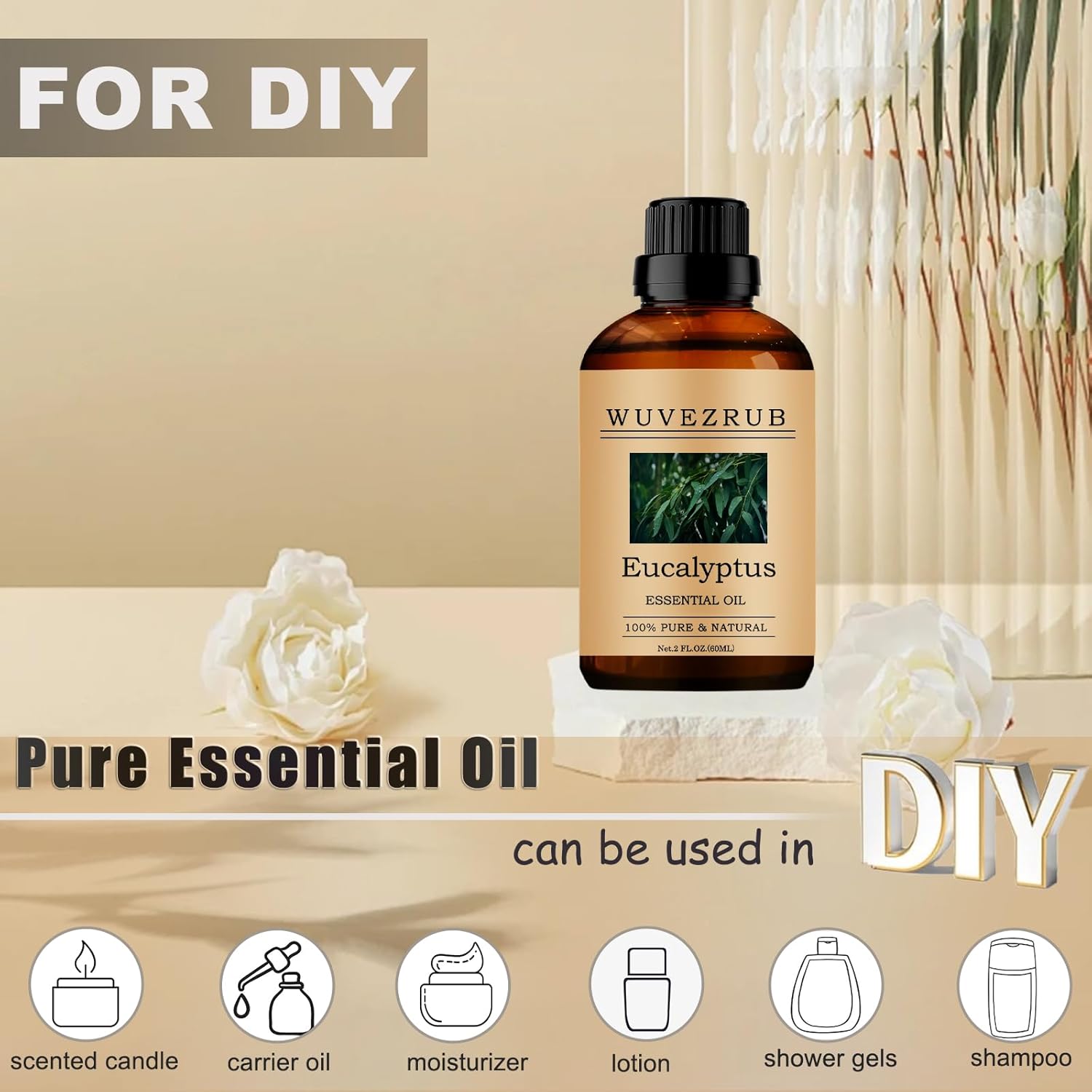 Eucalyptus Essential Oil, 60ML 100% Pure and Natural for Aromatherapy Diffuser - 2 Fl Oz