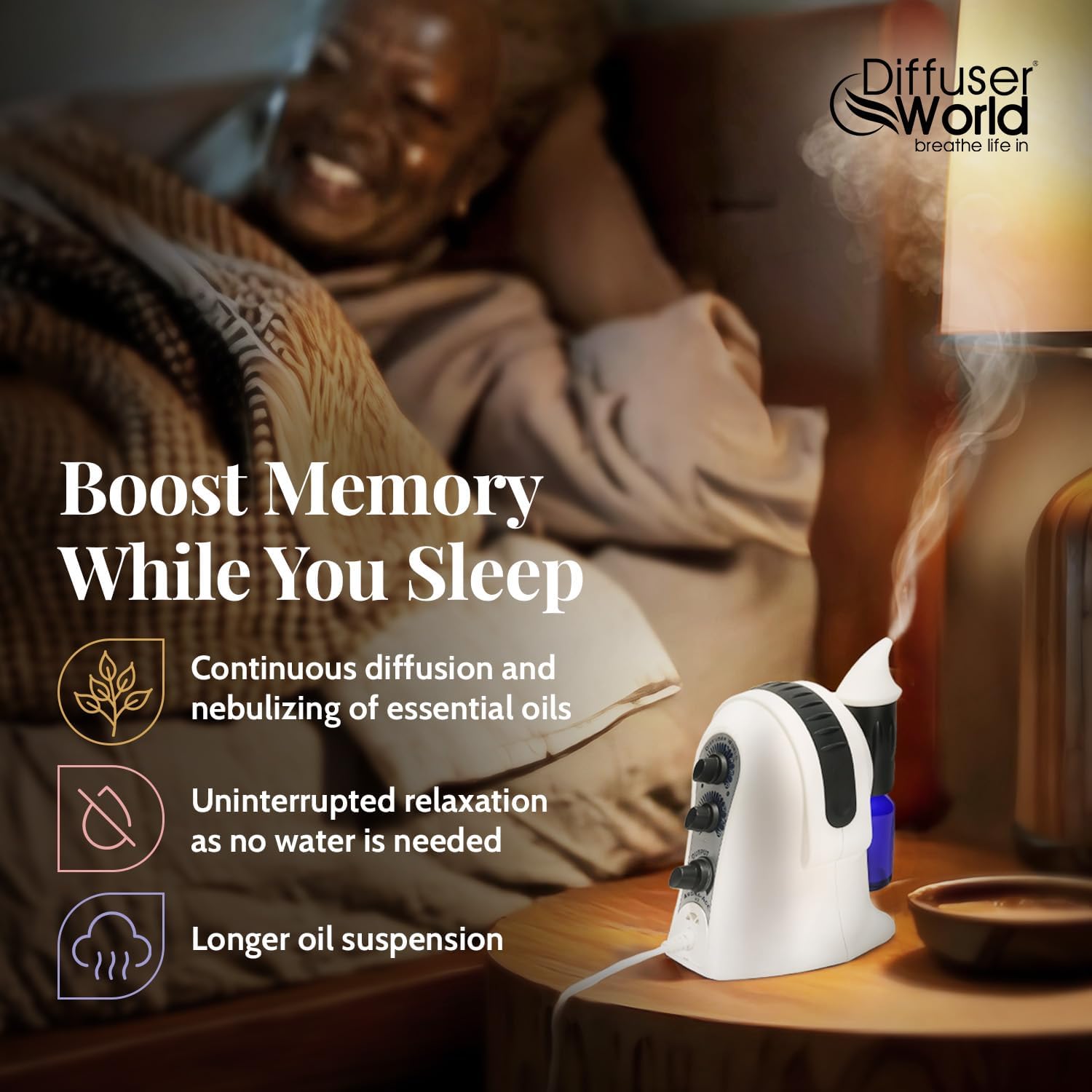 1000 Sq Ft Waterless Diffuser for Essential Oils, Made in USA Black Waterless Aroma Atomizer for Home Large Room Fragrance, Home Scent Machine, Air Aromatherapy with Adjustable Timer